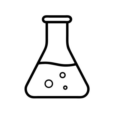 Sıvı ve kabarcıklı laboratuvar erlenmeyer şişesi.