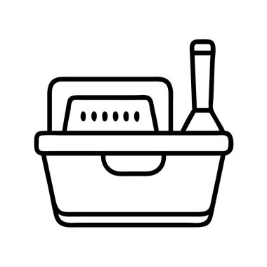 Hayvan hijyen ikonu için kepçeli kedi kumu kutusu.