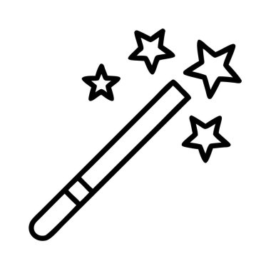 Parlayan yıldızlı sihirli değnek düz çizgi resim simgesi.