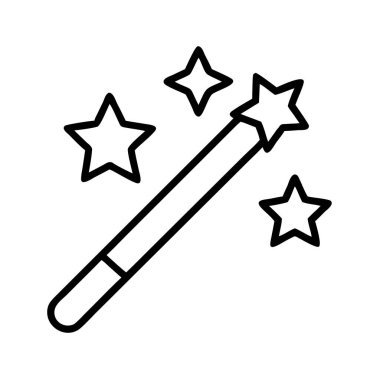 Sihirli değnek ve parıldayan yıldızlar ana hatları simge grafiği
