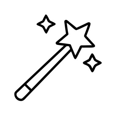Yıldız ve parıltılı sihirli değnek basit çizgi simgesi
