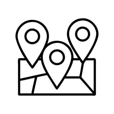 Harita ana hatları simgesi vektöründe çoklu konum iğneleri