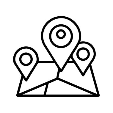 Üç konum pimleri ile harita ana simge tasarım vektörü