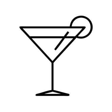 Süslü ve saman vektörlü martini cam çizgisi simgesi