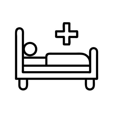 Hastane yatağında yatan hasta tıbbi haç çizgisi ikonu taşıyor.