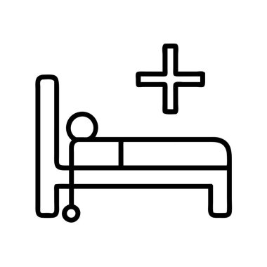 Hastane yatağında yatan hasta sağlık sigortası ikonu taşıyor..