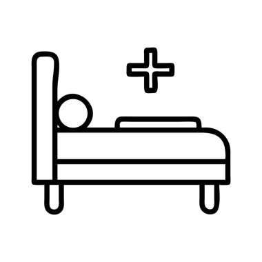 Hastane yatağı hastası ve tıbbi haç tasarım ikonu.