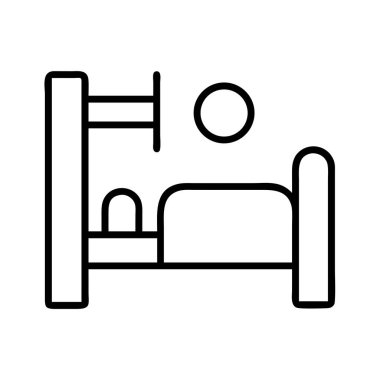 Yatağın başucunda lamba tasarımı olan basit çizgi simgesi