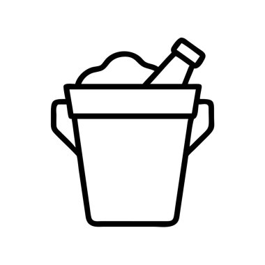 Buz ve şişe çizgisi ikon vektör sanatıyla dolu şampanya kovası.