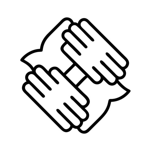 Teamwork icon of four hands joined in unity support