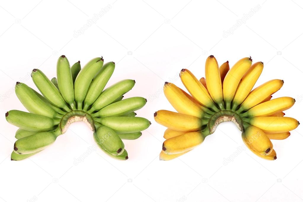 Compare with green egg-banana ,yellow egg-banana  on white background.