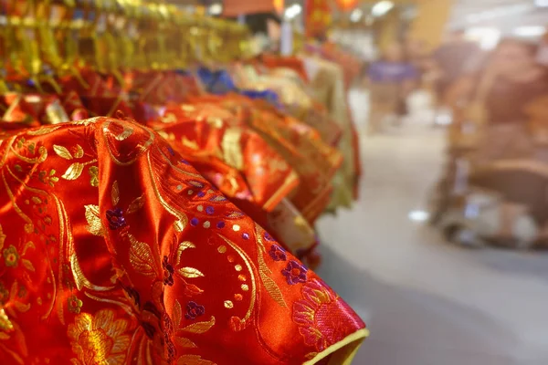 Auspicious Clothes Celebrate Chinese New Year Hanging Sale Community Place — Stok fotoğraf