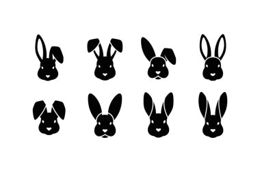 Düz beyaz arkaplanda iki sıra halinde dizilmiş sekiz siyah tavşan silueti.