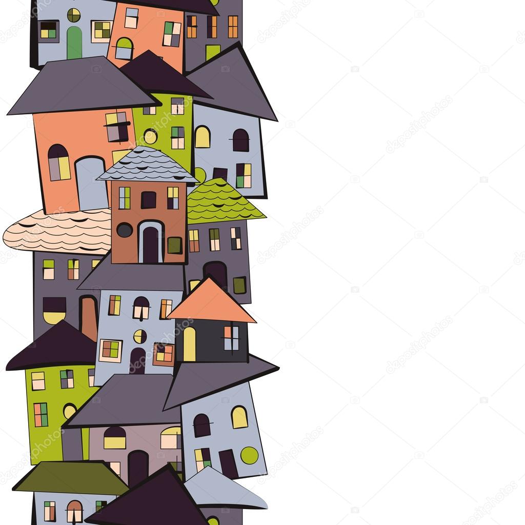 Download Childish cartoon houses, vertical border seamless pattern ...