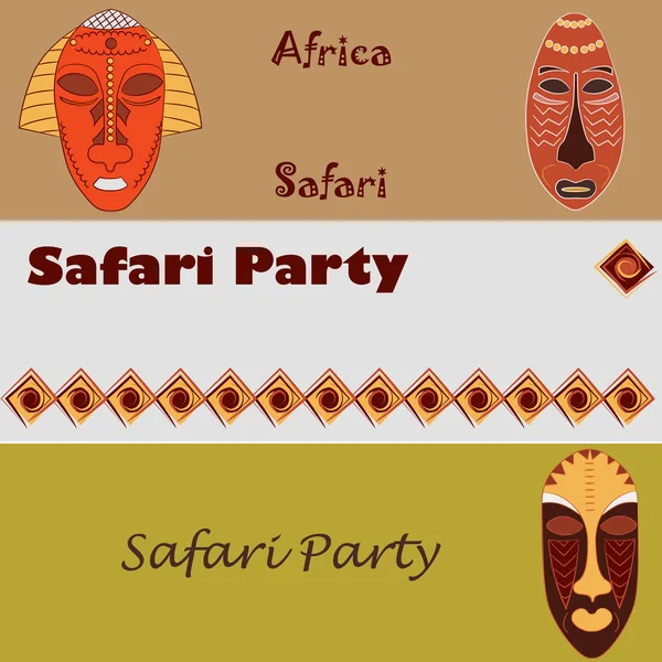 Plantilla de banner horizontal dibujada a mano vectorial. Vector coloridas máscaras africanas y ornamentos étnicos de frontera de estilo mínimo . — Vector de stock