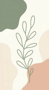 Şeftali, Gri ve Krem Şekilli Soyut Minimalist Tasarım, çeşitli şekiller ve karalama nesneleri.