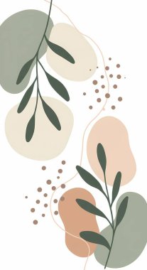 Şeftali, Gri ve Krem Şekilli Soyut Minimalist Tasarım, çeşitli şekiller ve karalama nesneleri.