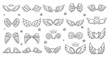 El yapımı melek kanatları ve haleler basit bir sanat tarzında, ruhani veya tasarım projeleri için mükemmel..