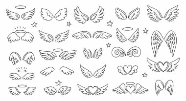 El yapımı melek kanatları ve haleler basit bir sanat tarzında, ruhani veya tasarım projeleri için mükemmel..