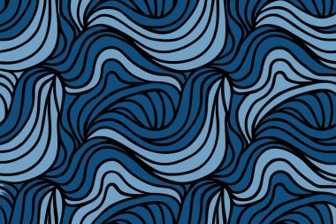 Lacivert Tonları 'nda soyut Dalgalı Desen Kalıpları, Kusursuz Tasarım