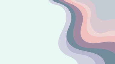 Pembe, mor ve mavinin pastel tonlarında dalgalı katmanlar içeren soyut tasarım yumuşak ve rahatlatıcı bir görsel etki yaratır..