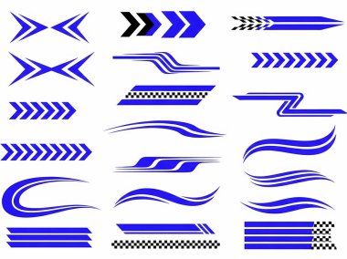 Araç dekorasyonu ve tasarım projeleri için dinamik mavi yarış çizgileri ve grafik elementleri.