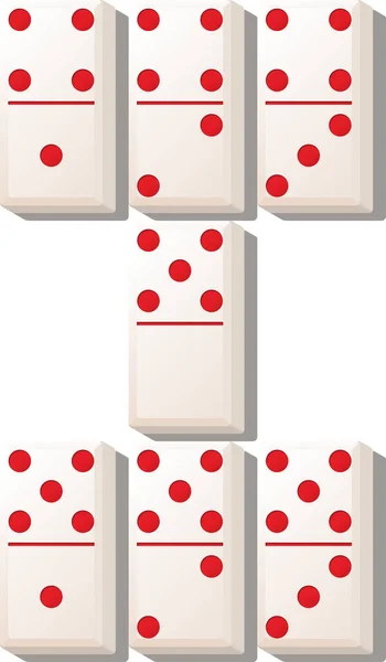 Isometric domino taşı seti orta sayı karıştırma beyaz ve kırmızı renk - vektör illüstrasyon