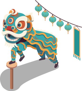 Aslan dansı izometrik illüstrasyon