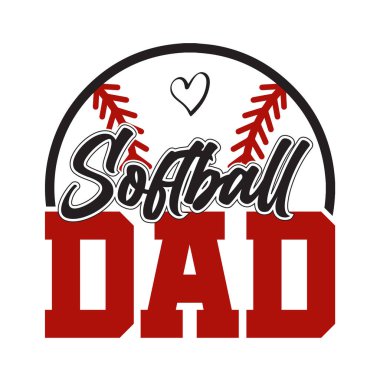 Bold sporty design featuring softball dad text and heart detail perfect for proud fathers and softball fans creative illustration ideal for t shirt sticker or poster great gift for team supporters coaches and family celebrating love for the game and 