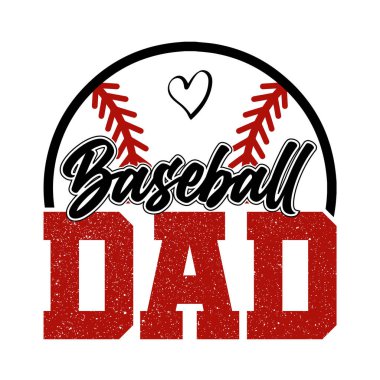 Baseball dad design with heart and stitching graphic in bold glitter style. Perfect sporty family vector for t shirt printing, mugs, and gifts. Great for baseball fans, fathers, coaches, and players who love showing team pride and vintage inspired at