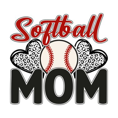 Trendy softball mom t shirt design featuring bold lettering with leopard print hearts and a softball graphic Perfect for sporty mothers and team supporters this cute retro style artwork blends family pride athletic energy and fashionable charm in a s