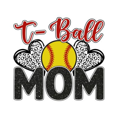 Adorable T ball mom design featuring yellow softball and leopard print hearts perfect for proud moms supporting young players creative artwork ideal for t shirt sticker or poster stylish sporty design showing family pride team love and fun baseball s