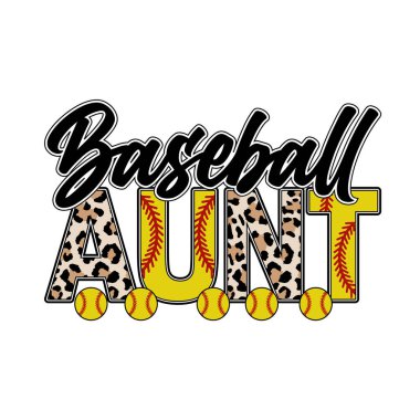 stylish baseball aunt design featuring leopard print text with baseball stitching and sporty accents perfect for family fans and game day outfits fun trendy vector artwork for t shirt print sticker or poster for supportive aunts baseball lovers and f