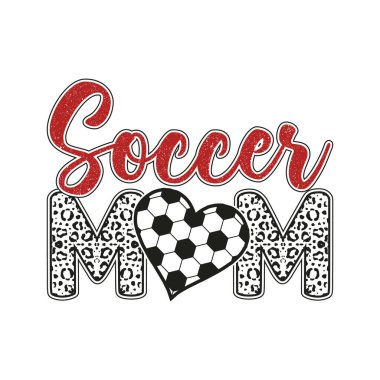 Leopar desenli mektuplar ve kalp şeklinde futbol topu içeren modaya uygun bir ev hanımı tasarımı. Spor ebeveyni, aile tasarımı, aile sanatı ve oyun günü giyimi tasarımı. Futbol aşıkları için ideal bir tasarım.