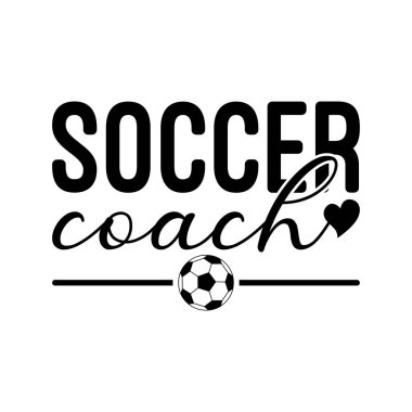 Kalp ve futbol topu aksanlı modern futbol koçu tasarımı takım liderleri antrenörleri ve futbol tutkusunu kutlamak için tişört çıkartması ya da poster için gösterişli vektör sanatını seven taraftarlar için mükemmel.
