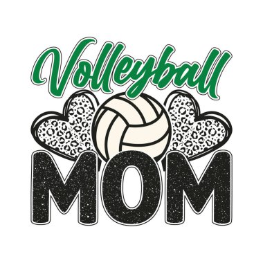 Leopar desenli kalp ve voleybol grafikleri içeren son moda voleybol anne tasarımı. Spor ebeveyni, aile tasarımı, aile sanatı ve takım hayran kitlesi tasarımı. Voleybol hayranları için harika bir tasarım.