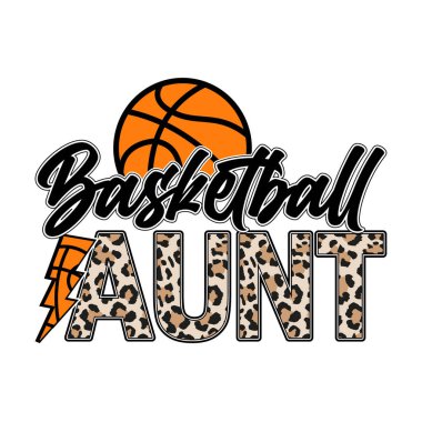 Kalın leopar desenli ve turuncu top grafikli bir basketbol teyzesi tasarımı. Basketbol hayranları, aile destekçileri ve spor seven teyzeler için mükemmel. Tişört baskıları, svg dosyaları, kupalar ya da oyun günü için dijital tasarımlar, takım ruhu, bir
