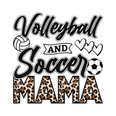 Leopar desenli harfler, kalpler ve sportif grafikler içeren şık bir Voleybol ve Futbolcu Anne tasarımı. Gururlu anneler ve spor severler için mükemmel. Oyun günü kıyafetleri, tişört süsleme, vinil kesim, talep ürünleri üzerine baskı veya dijital boyut için harika.
