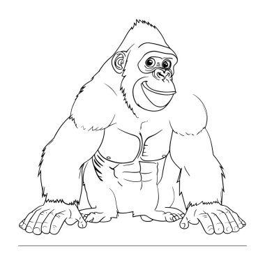 Dost canlısı çizgi film tarzında siyah beyaz çizgili oyuncu goril vektör çizimi. Sayfaları boyamak, sınıf projeleri, hayvan resimleri, tişörtler ve dijital indirmeler için mükemmel. Eğlenceli orman temalı sanat eserleri çocuklar için idealdir.