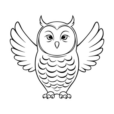 Siyah beyaz çizgili kanatları olan sevimli baykuş vektör çizimi. Çocuk boyama sayfaları, eğitim amaçlı vahşi yaşam sanatı, tişörtler, posterler, çıkartmalar ve dijital indirmeler için mükemmel. Doğa ve hayvan için eğlenceli ve yaratıcı kuş tasarımı
