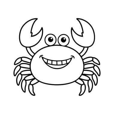 Mutlu yengeç çizgisi tasarımı. Kocaman gözleri ve geniş gülüşü olan sevimli bir deniz yaratığı. Çocukları boyamak için mükemmel sayfalar, okyanus temalı projeler, SVG el sanatları ve eğitim sanatı. Parmak izleri, çıkartmalar ve deniz yaban hayatı vektörü tasarımları için harika.