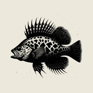 Benekli vücut ve kalın çizgili sanat tarzıyla minimum balık ana hatlı vektör çizimi. Gömlek tasarımı, balıkçılık grafikleri, deniz sanatları ve su temalı projeler için mükemmel. Temiz ve yaratıcı balık çizimleri logolar, çıkartmalar, boyama sayfaları için idealdir, 