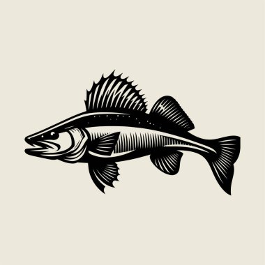 Ayrıntılı yayın balığı vektör illüstrasyonunu kalın çizgili sanat detaylarıyla klasik siyah beyaz tarzıyla. Balıkçılık temalı tişört baskıları, dövme tasarımları, açık hava spor logoları ve deniz sanatları için mükemmel. Yaratıcı projeler için yüksek kaliteli vektör ideali, dekName