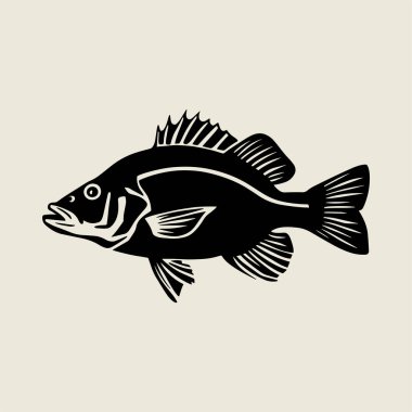 Kalın siyah beyaz çizgili levrek balık vektör çizimi. Tişört baskıları, dövme sanatı, balıkçılık logoları ve açık hava markalaşma projeleri için mükemmel. Yaratıcı el sanatları, çıkartmalar için yüksek kalite vektör çizimi ideali