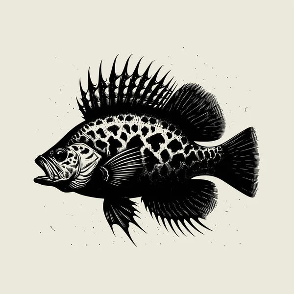 Benekli vücut ve kalın çizgili sanat tarzıyla minimum balık ana hatlı vektör çizimi. Gömlek tasarımı, balıkçılık grafikleri, deniz sanatları ve su temalı projeler için mükemmel. Temiz ve yaratıcı balık çizimleri logolar, çıkartmalar, boyama sayfaları için idealdir, 