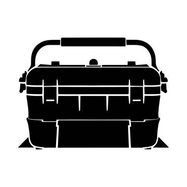 Temiz siyah vektör tarzında kalın olta kutusu silueti. Balıkçılar, doğa tutkunları ve deniz markaları için mükemmel. Logolar, gömlek baskıları, dijital indirme çalışmaları veya profesyonel balıkçılık ekipmanlarının yer aldığı ekipman temalı projeler için ideal