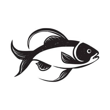 Elle çizilmiş eşsiz klasik balık silueti. Logo tshirt tasarımı, deniz ürünleri etiketleri etiketleri ve deniz sanatları projeleri için mükemmel. Açık hava ve doğa temaları için temiz siyah ve beyaz çizimler.