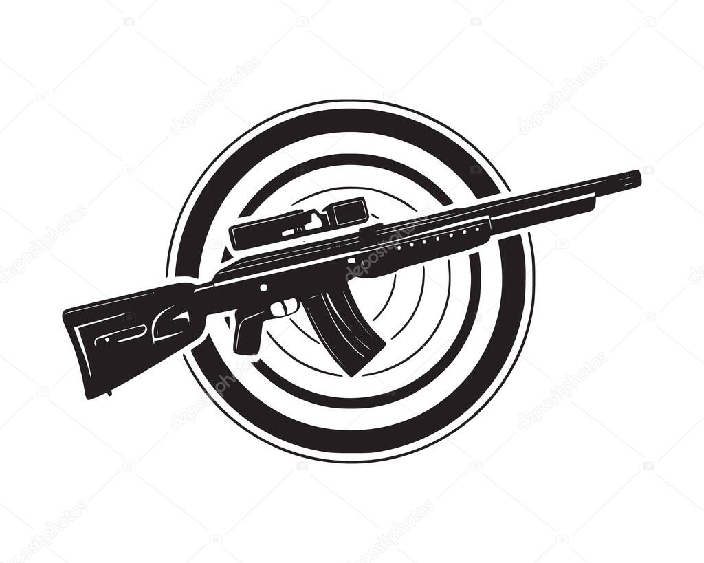 Modern rifle silhouette vector with bold target background perfect for shooting sport club logo tshirt design emblem and range branding stylish black weapon illustration ideal for hunter badge tactical label or firearm themed artwork