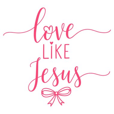 Pembe el, İsa 'nın mesajı gibi aşkla tipografi çizimi ve papaz aksanı Hıristiyan sevgililer günü için mükemmel. Tişört baskısı posterleri çıkartmalar ve ilham verici inanç sanatı tasarlıyor.