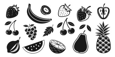 Karalama meyvesi, karpuz, muz, muz ve kiraz seti.